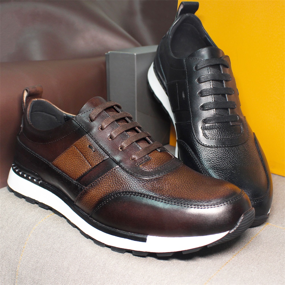 Men Formal Wear Shoes - 本革メンズスニーカークラシックレースアップ快適なカジュアルノンスリップレザーシューズオフィスウェディングパーティーメンズシューズ