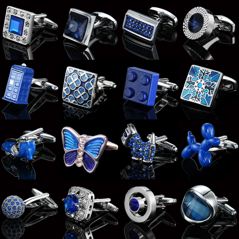 Dress Shirt French Cuff - 男性用の青い蝶のカフリンクス,「ドッググローブ」,クリスタル,高品質のフレンチシャツ,スーツ,ウェディングアクセサリー