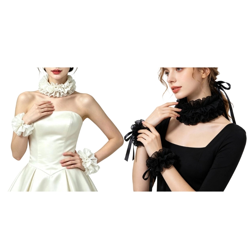 Men Formal Wear Look - R7UF 大人用フォーマルウェアフリル襟と手首アクセサリーセット、シフォンコーディネートで結婚式スタイリングにも使えます