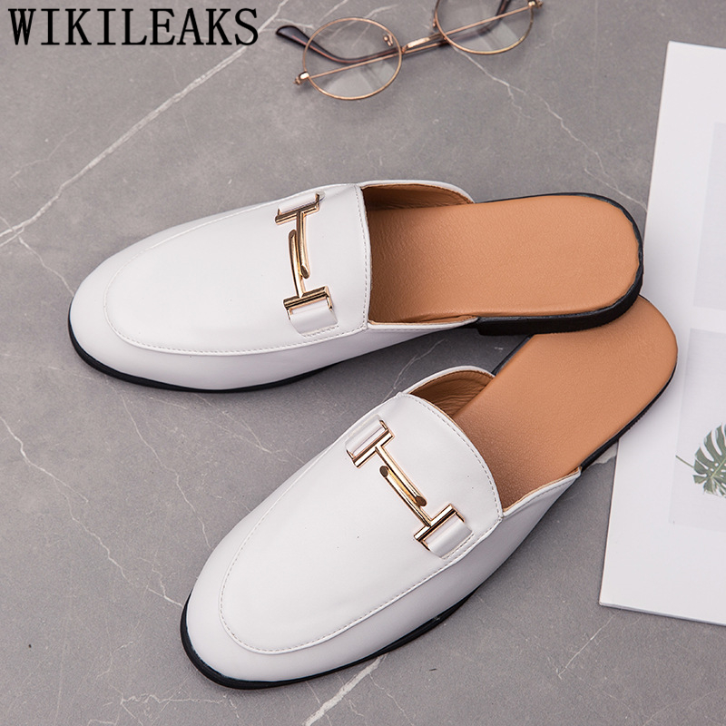Men Formal Wear Shoes - 黒のハーフシューズ男性用革靴男性ミュールカジュアルシューズ男性ファッションサパトソーシャルマスキュリーノモカシンオムショシュール2026
