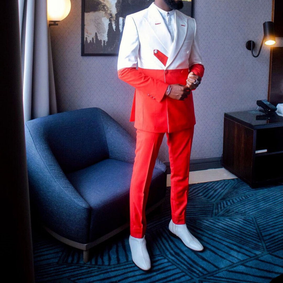 Men'S Formal Wear Not Suit - メンズ新作スーツ 2ピース ホワイトレッド スプライシング スリムフィット グルーム