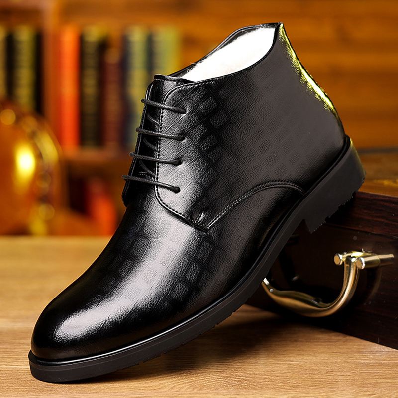 Men'S Style Formal Wear - 男性用ハイトップレザーブーツ,フォーマルビジネス,暖かいベルベットの靴,中年と高齢者向け,英国スタイル,冬,2022