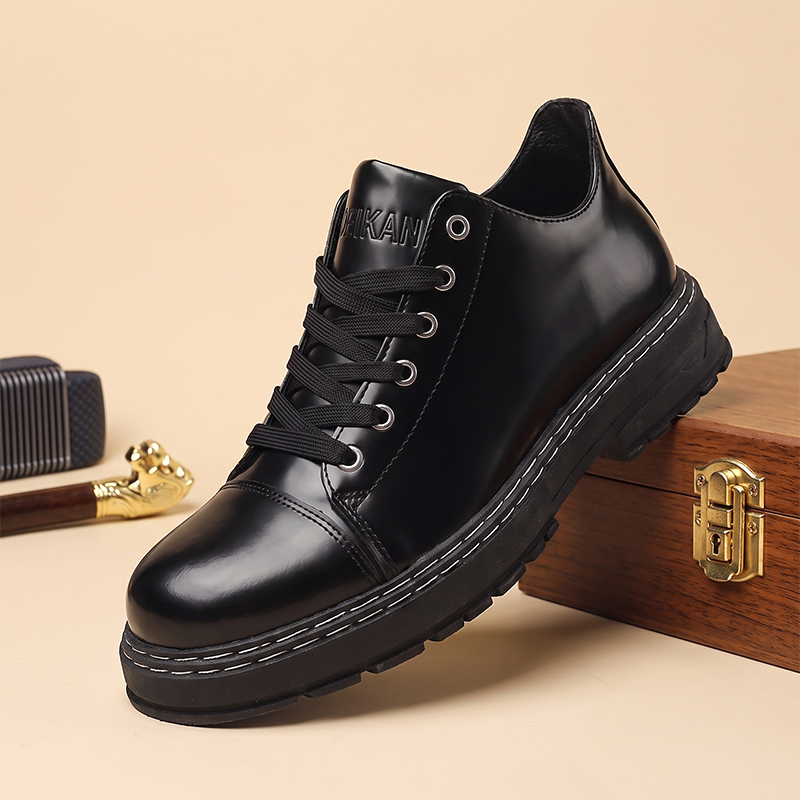 Men Formal Wear Shoes - メンズ ブラック レースアップ レザーシューズ 厚底 ビジネスカジュアル