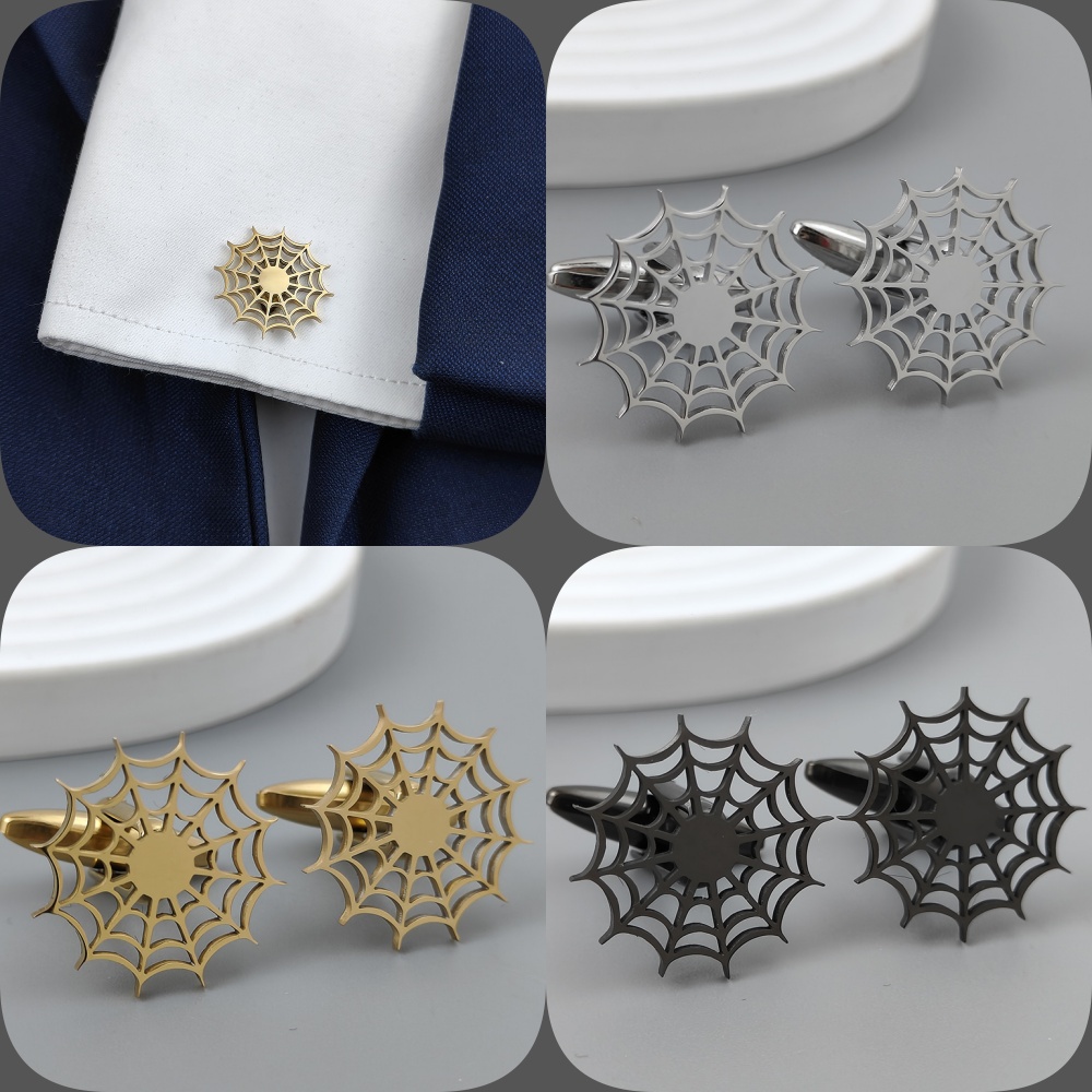 Dress Shirt French Cuff - メンズスーツ用中空金メッキカフリンクス、シルバースパイダーウェブ、ブラックのフレンチシャツカフアクセサリー、お揃い