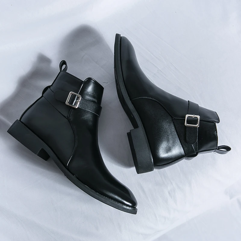 ファッションデザイナーメンズポインテッドレザーブーツ英国ビジ - Men Formal Wear Shoes のレビューと価格