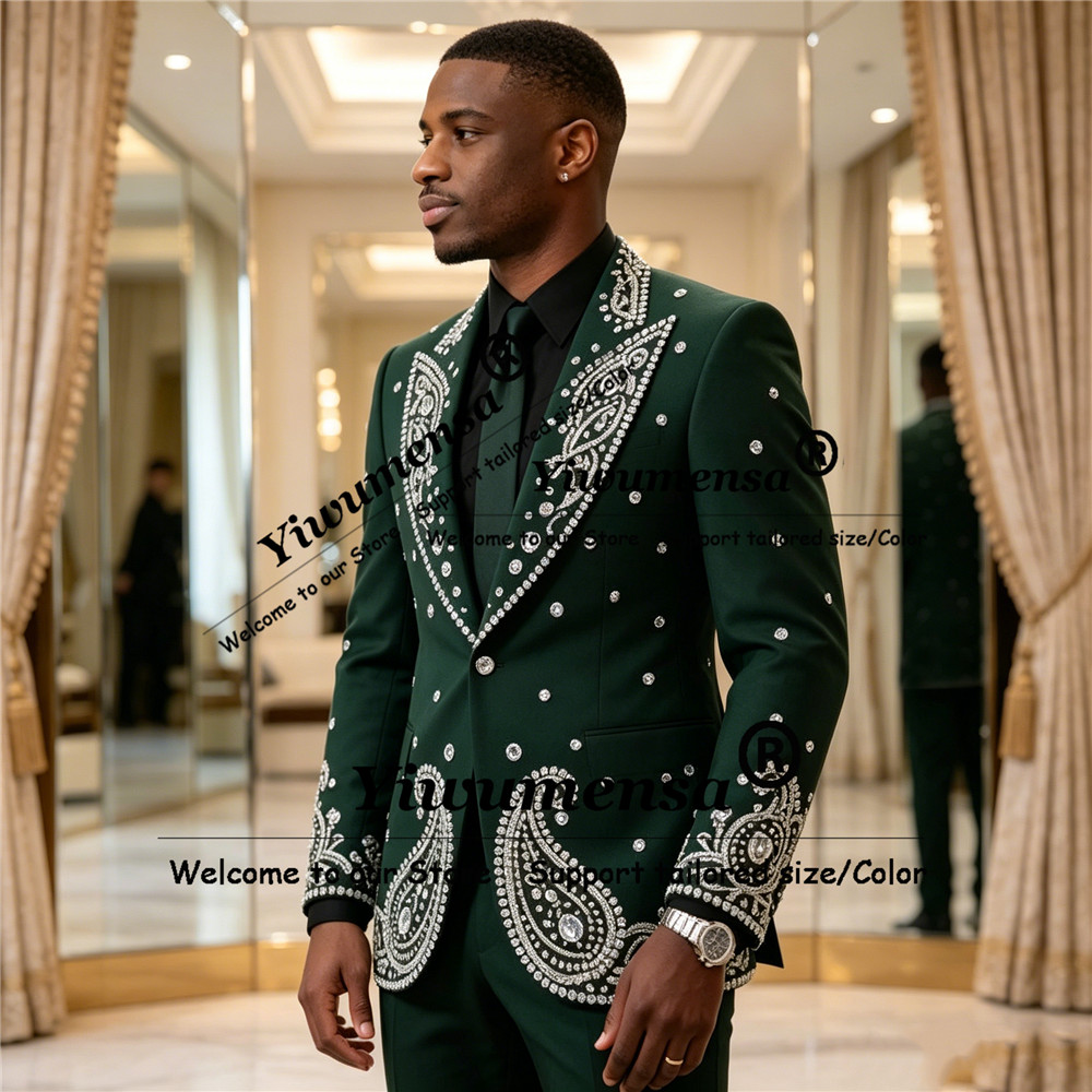 キラキラ輝く宝石装飾スーツ メンズ ウェディング シングルブ - Men'S Formal Wear Jewelry のレビューと価格