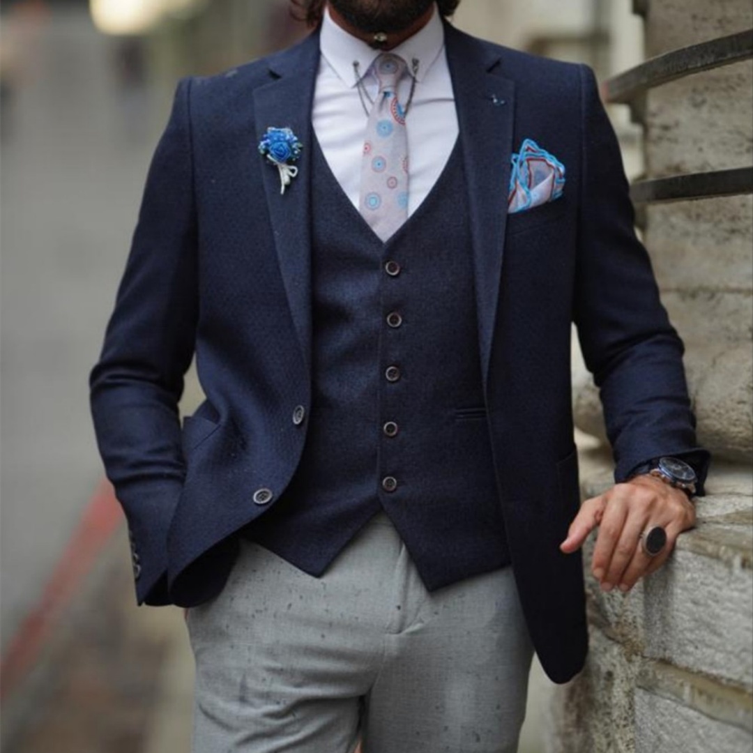 エレガントなメンズスーツ ネイビーブルー ノッチラペルジャケ - Men'S Formal Wear Not Suit のレビューと価格
