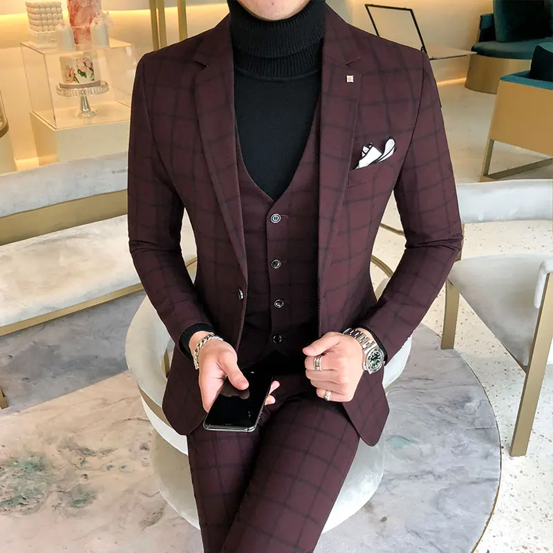 ブレザーとベストパンツ/ブティックファッションチェックメンズ - Men Formal Wear Wedding のレビューと価格