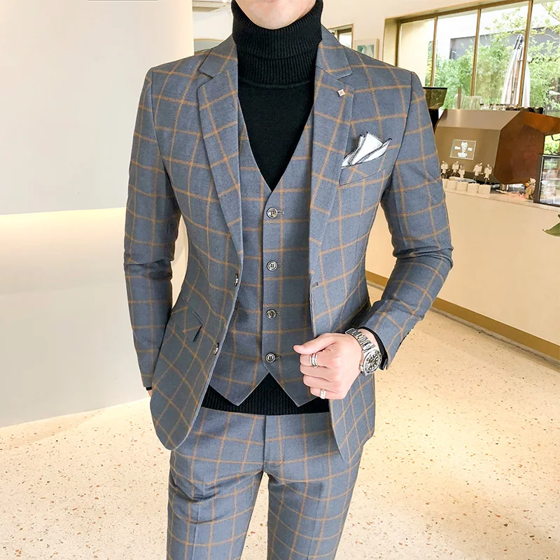 ブレザーとベストパンツ/ブティックファッションチェックメンズ - Men Formal Wear Wedding のレビューと価格