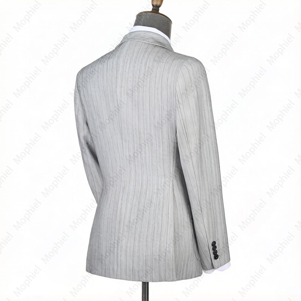 モフィエル ライトグレー メンズスーツ ストライプ ダブルブ - Men Formal Wear Wedding のレビューと価格