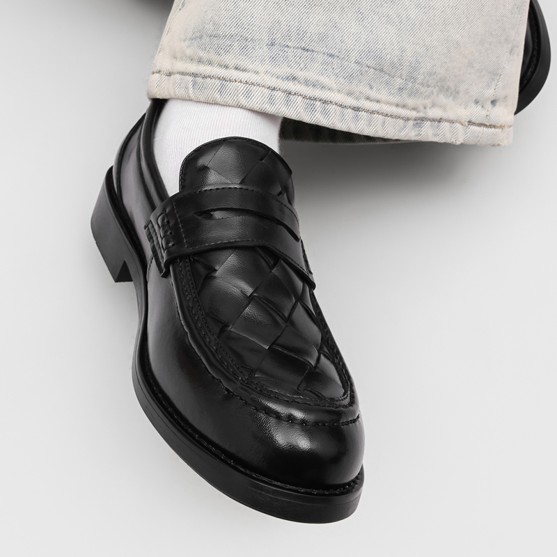 男性手作り織り込みペニーローファー ブラック ローヒール フ - Formal Men Daily Wear Shoes のレビューと価格