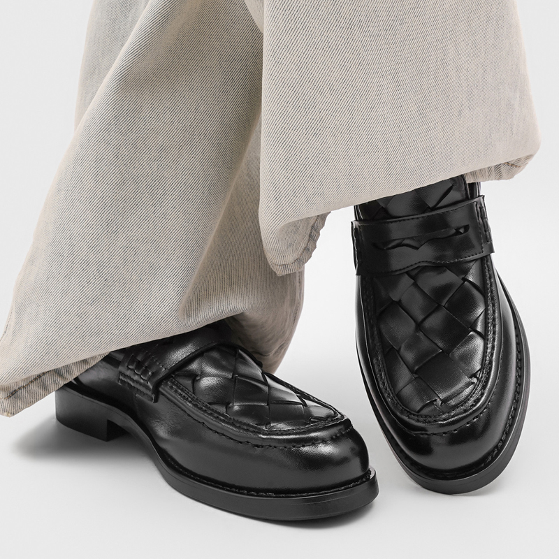 男性手作り織り込みペニーローファー ブラック ローヒール フ - Formal Men Daily Wear Shoes のレビューと価格