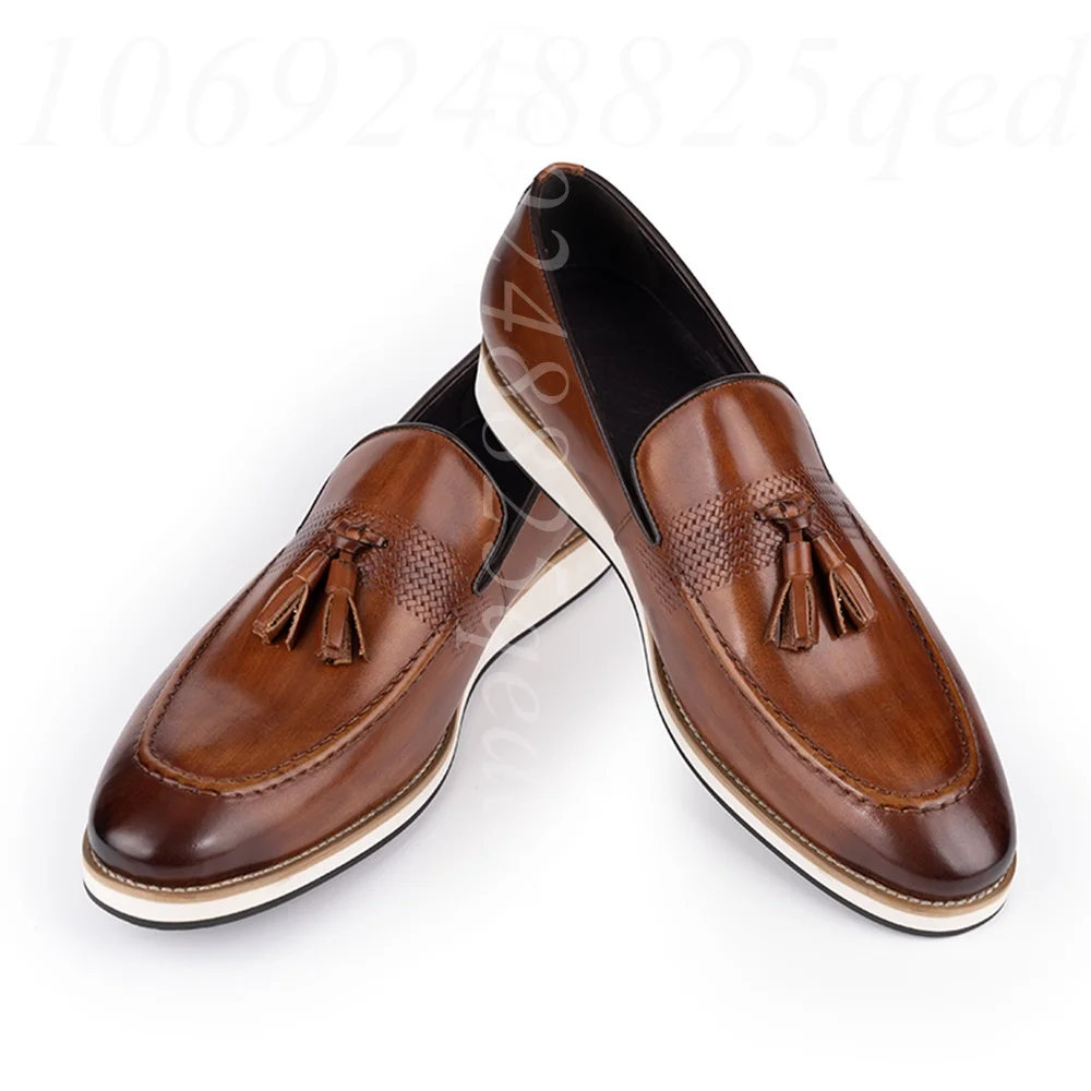 メンズタッセルローファー、本革スリッポン、織り模様入り、クラ - Men'S Style Formal Wear のレビューと価格