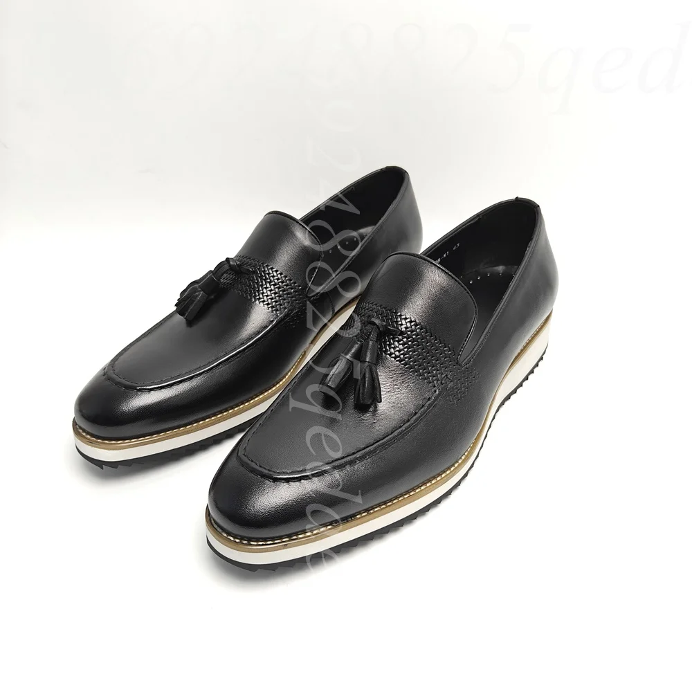 メンズタッセルローファー、本革スリッポン、織り模様入り、クラ - Men'S Style Formal Wear のレビューと価格