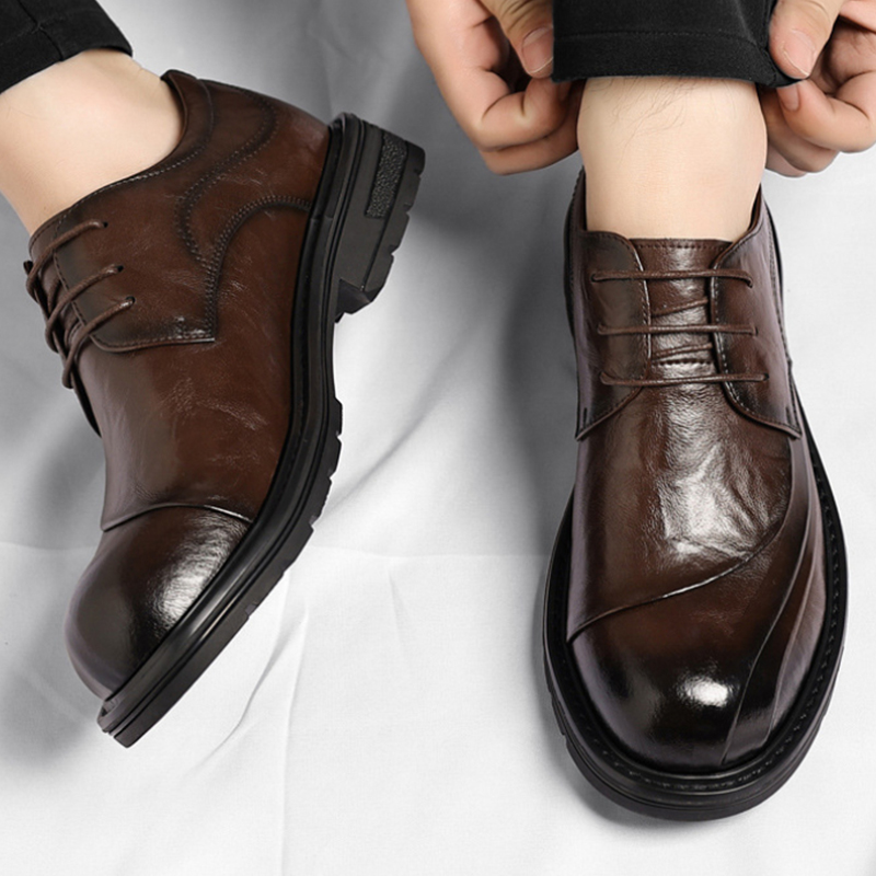 ブラウンの艶出し本革レースアップチャンキーソールフォーマルビ - Formal Men Daily Wear Shoes のレビューと価格