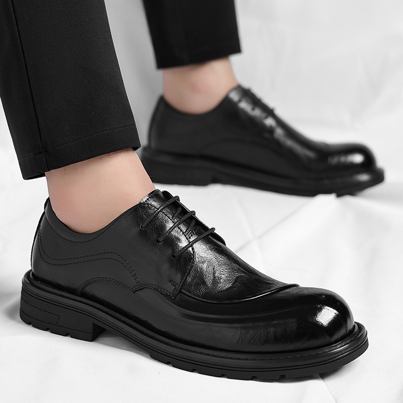 ブラウンの艶出し本革レースアップチャンキーソールフォーマルビ - Formal Men Daily Wear Shoes のレビューと価格