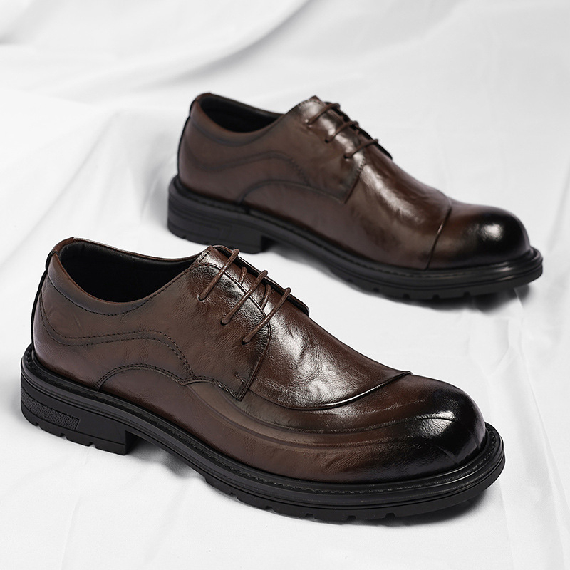 ブラウンの艶出し本革レースアップチャンキーソールフォーマルビ - Formal Men Daily Wear Shoes のレビューと価格