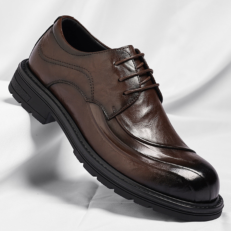 ブラウンの艶出し本革レースアップチャンキーソールフォーマルビ - Formal Men Daily Wear Shoes のレビューと価格
