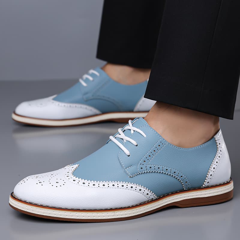 メンズ ホワイト ブルー ツートーン ブローグ オックスフォ - Men Formal Wear Shoes のレビューと価格