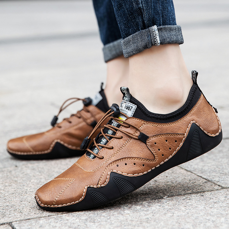 男性用レザーレットスニーカー,運転靴,防水靴,高級靴,ダブル - Men Formal Wear Shoes のレビューと価格