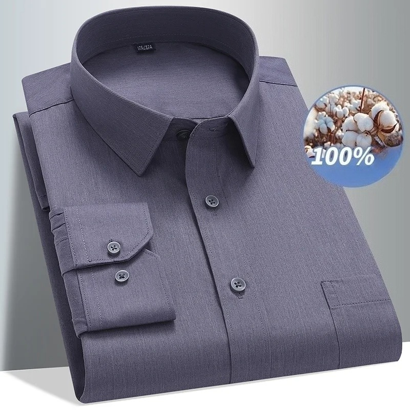 8XL 100%綿 長袖シャツ メンズ フォーマル オフィス - Men Formal Wear Black And White のレビューと価格