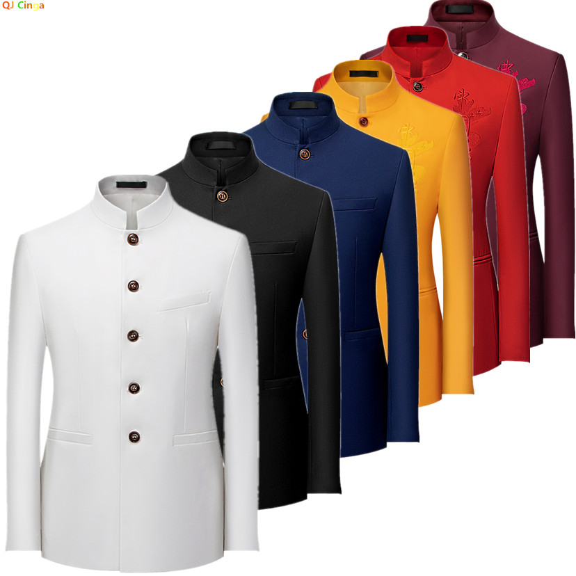 2026年 メンズ 中華風 長袖スーツジャケット 韓国風 フ - Men Formal Wear Black And White のレビューと価格