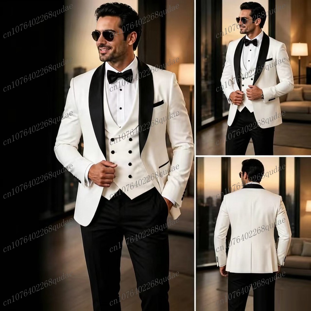 白と黒のフォーマルメンズスーツ、結婚式、新郎、花婿の付添人、 - Men Formal Wear Black And White のレビューと価格