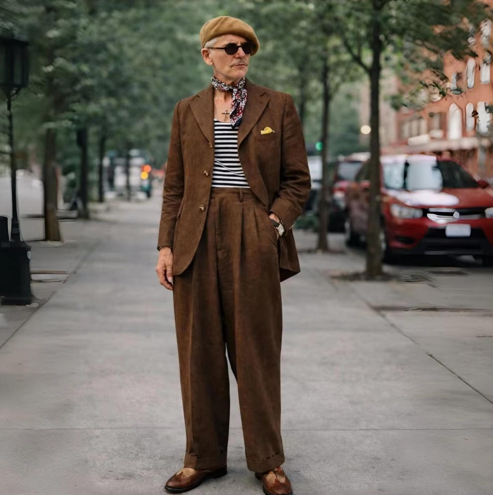 ブラウンリネンメンズスーツ2ピース1970年代風メンズスーツ - Men Formal Wear Wedding のレビューと価格