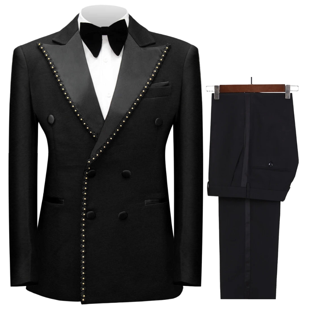 メンズダブルブレストビーズ付きフォーマルスーツ2ピースウェデ - Men Formal Wear Wedding のレビューと価格