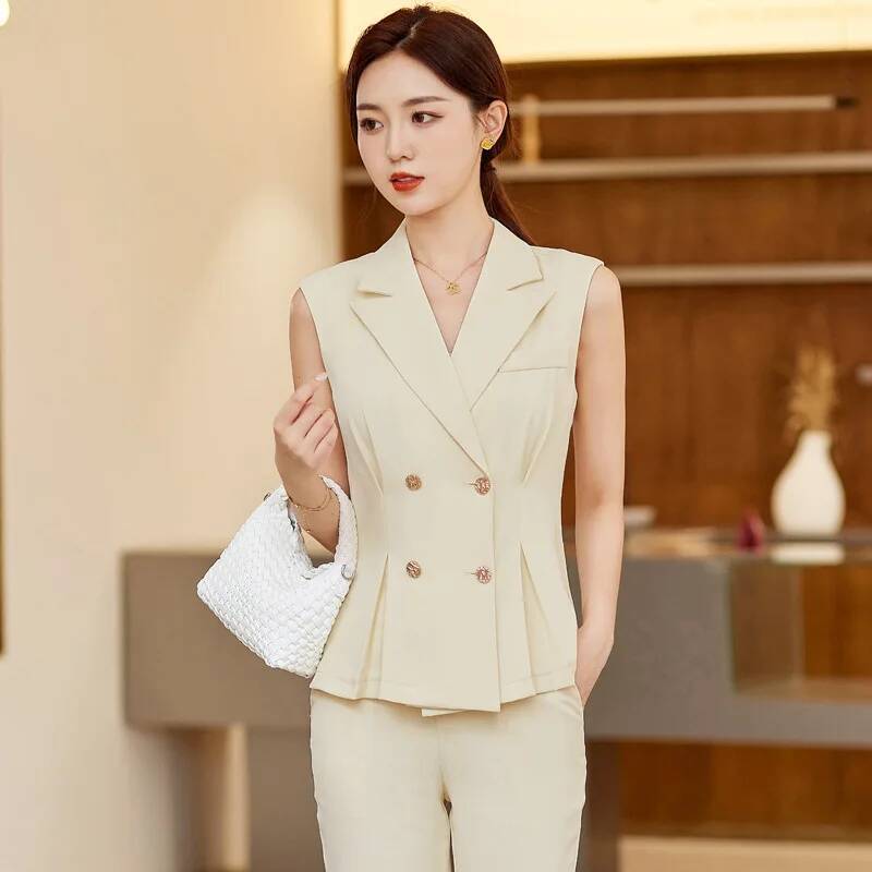 女性用エレガントなパンツスーツ、2ピースセットのパンツとベス - Men'S Style Formal Wear のレビューと価格