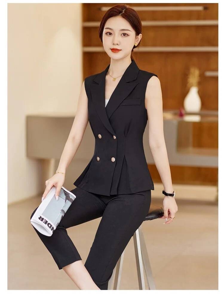 女性用エレガントなパンツスーツ、2ピースセットのパンツとベス - Men'S Style Formal Wear のレビューと価格