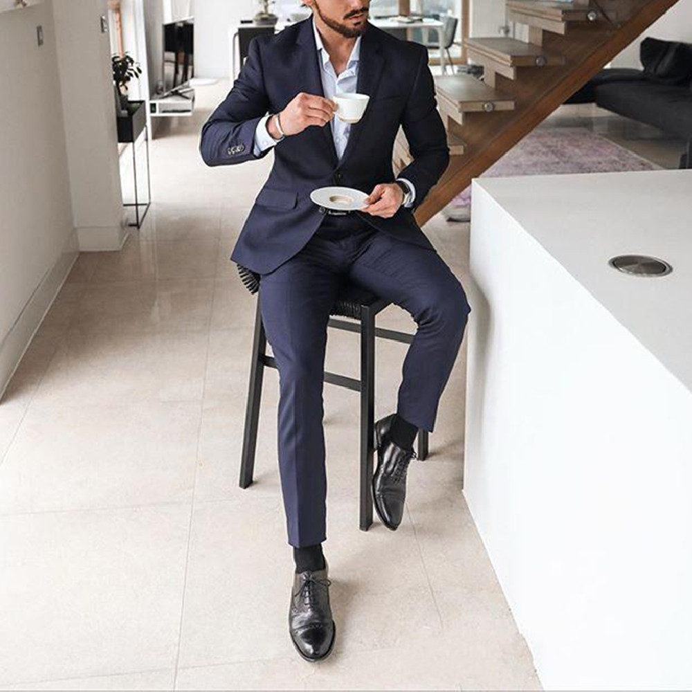 ネイビーブルーの2ピースメンズタキシードスーツ、花婿の付添人 - Men'S Formal Wear Not Suit のレビューと価格