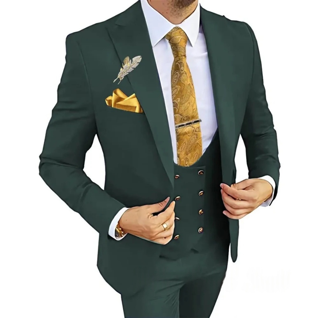 3ピーススリムフィットメンズスーツ、ダブルブレストゴールドボ - Men'S Formal Wear Not Suit のレビューと価格