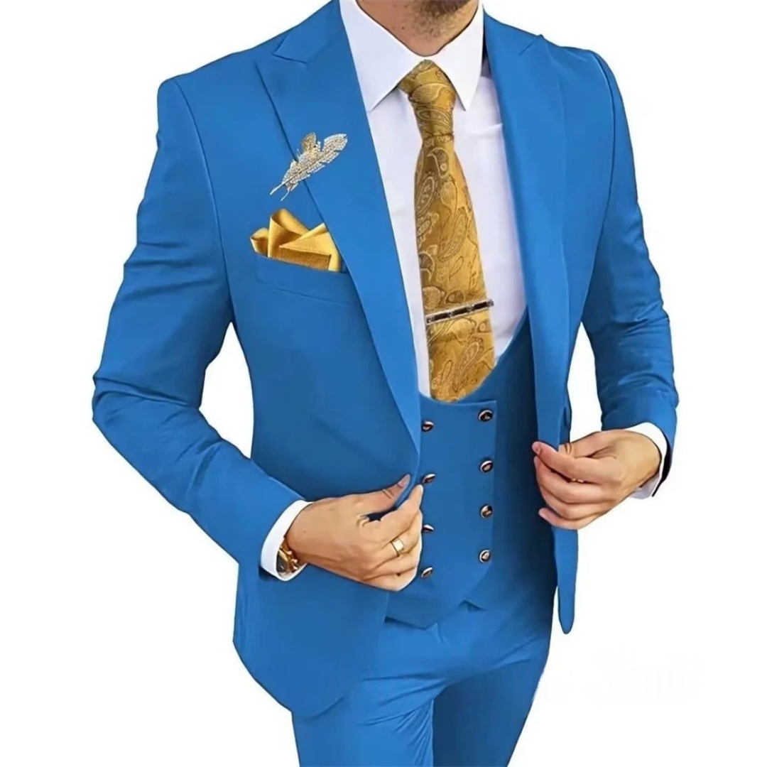 3ピーススリムフィットメンズスーツ、ダブルブレストゴールドボ - Men'S Formal Wear Not Suit のレビューと価格