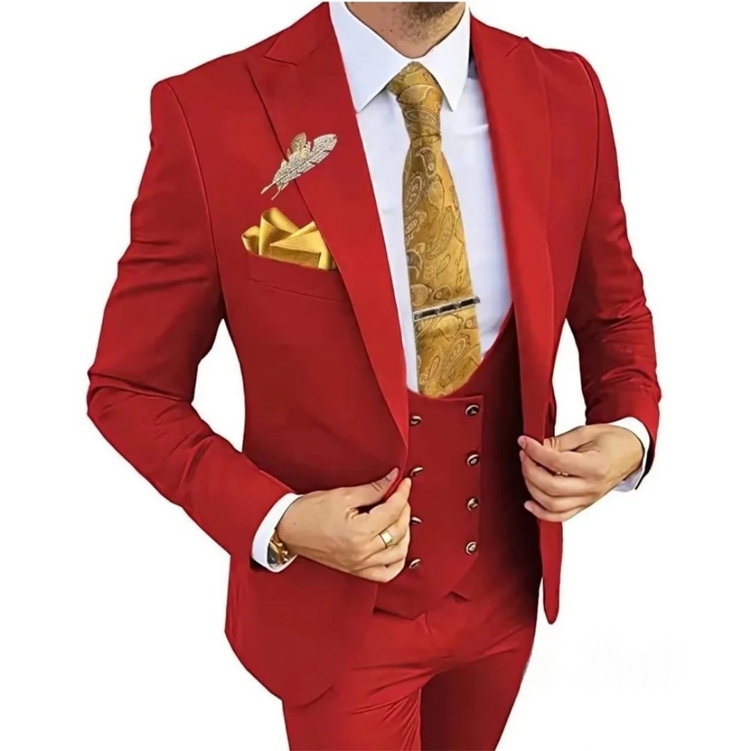 3ピーススリムフィットメンズスーツ、ダブルブレストゴールドボ - Men'S Formal Wear Not Suit のレビューと価格