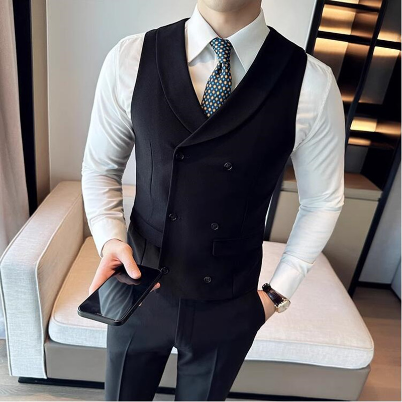 (ベスト+パンツ) メンズダブルブレストスーツベスト2点セッ - Men Formal Wear Wedding のレビューと価格