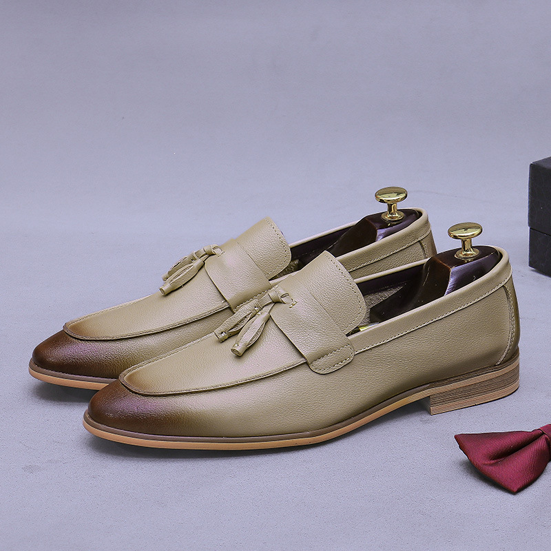 メンズタッセル本革ローファー、ツートーンバーニッシュスクエア - Men Formal Wear Dress のレビューと価格