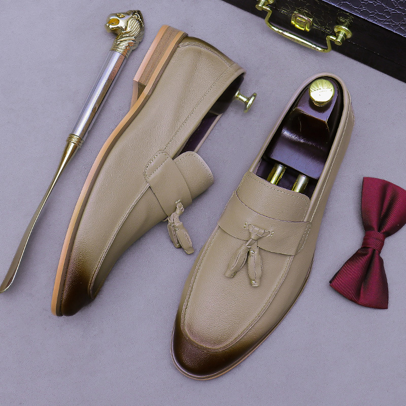 メンズタッセル本革ローファー、ツートーンバーニッシュスクエア - Men Formal Wear Dress のレビューと価格