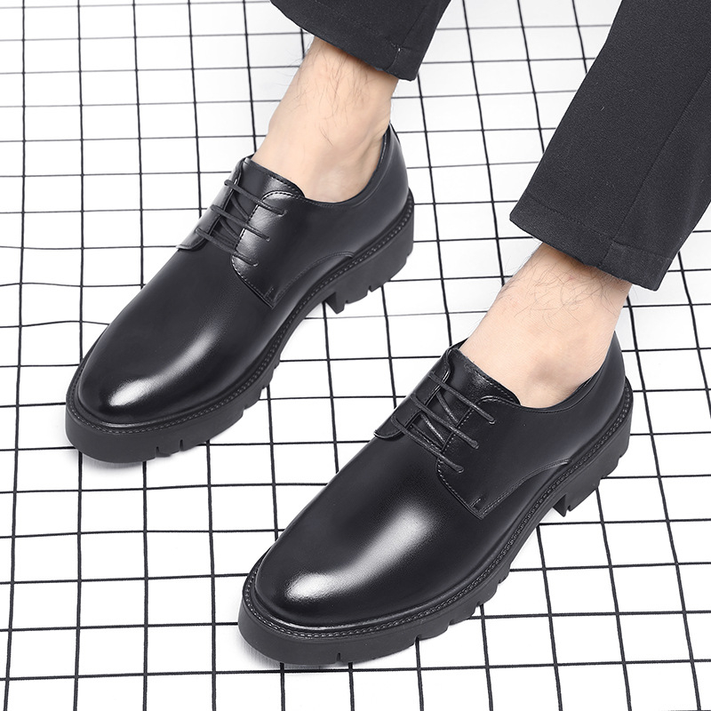 メンズブラックレザーレースアップドレスシューズ、厚底プラット - Men Formal Wear Dress のレビューと価格