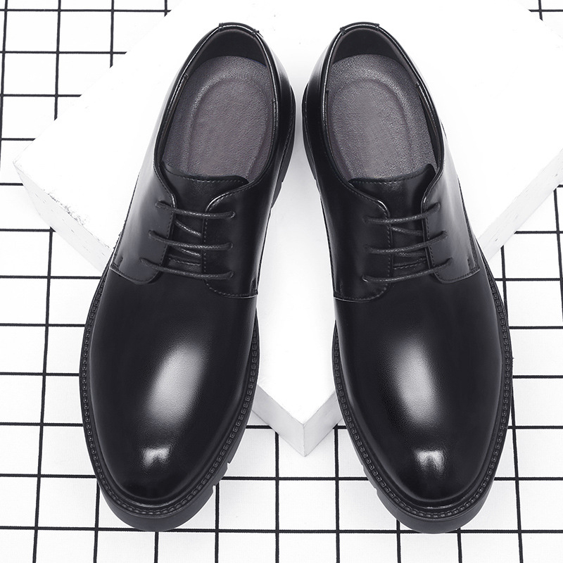 メンズブラックレザーレースアップドレスシューズ、厚底プラット - Men Formal Wear Dress のレビューと価格